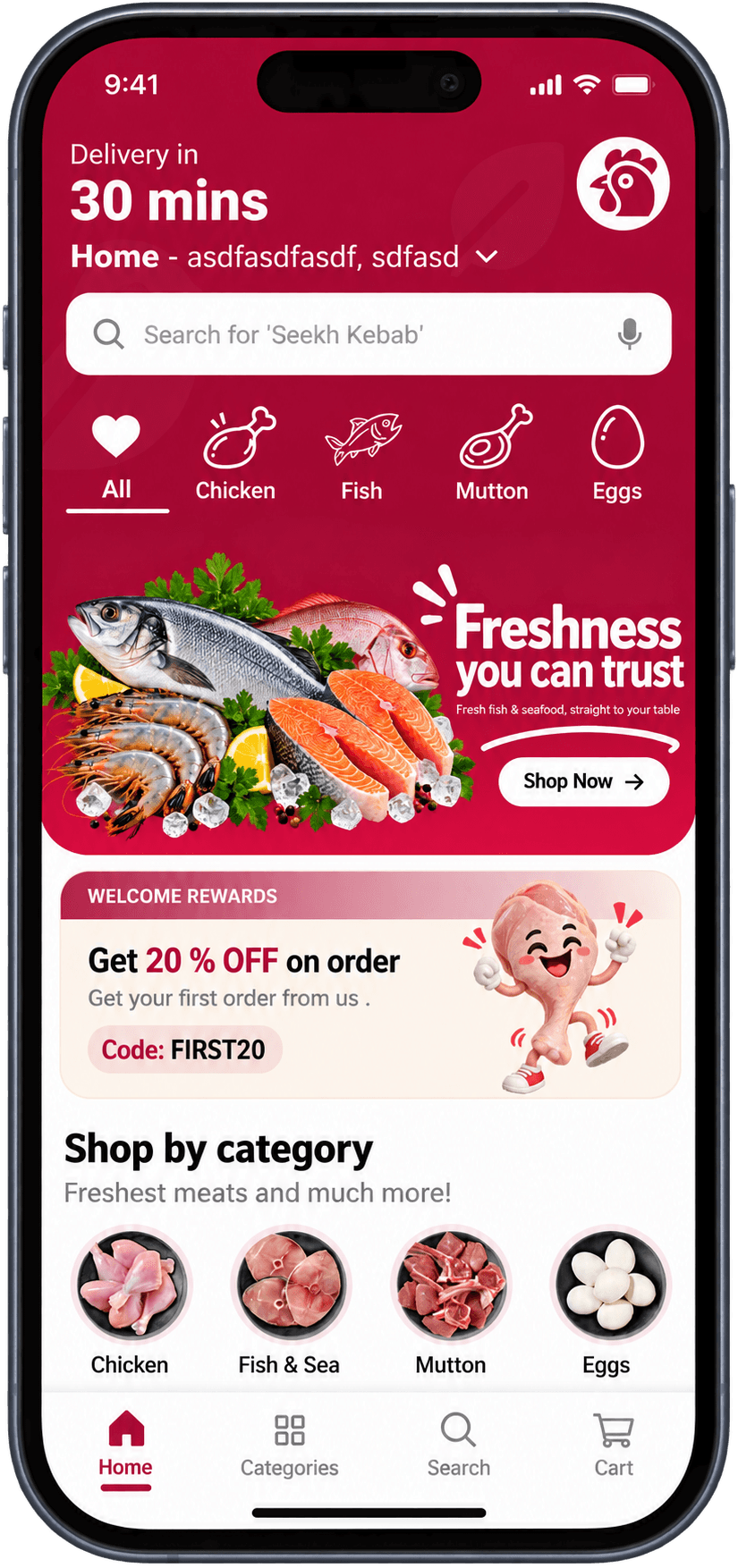 The Fresseat app home screen